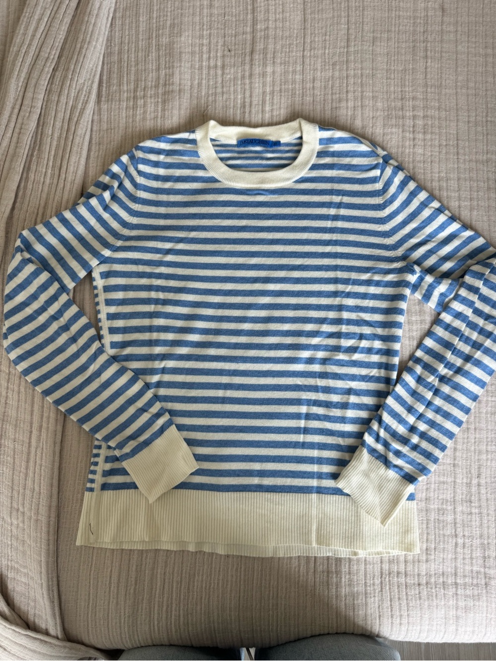 Striped Blue and Cream Crewneck Sweater - Women
